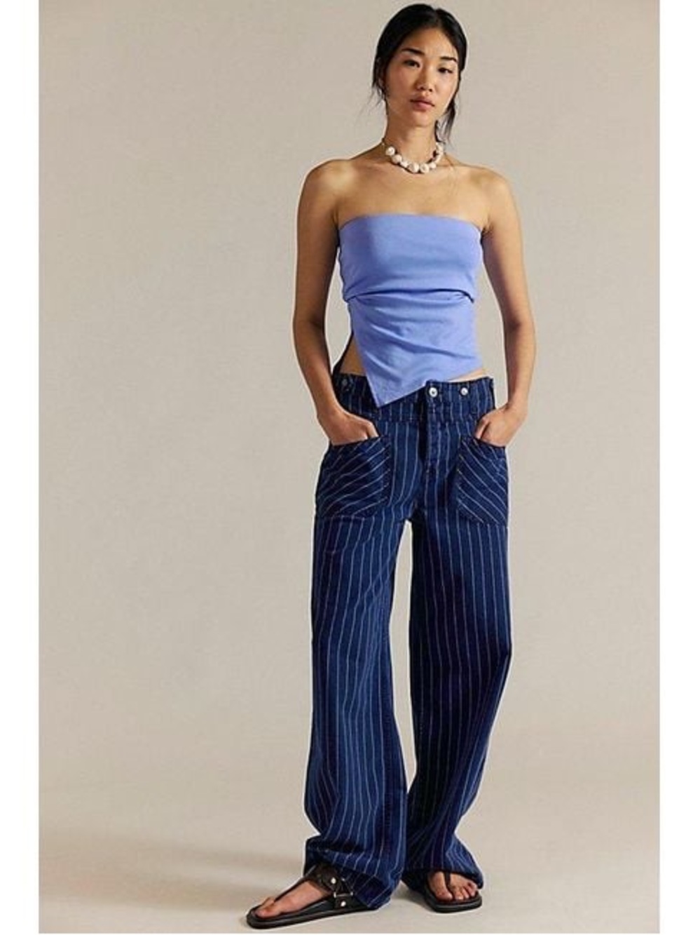 Free People We The Free Palmer Striped Jeans Demim Blue 33